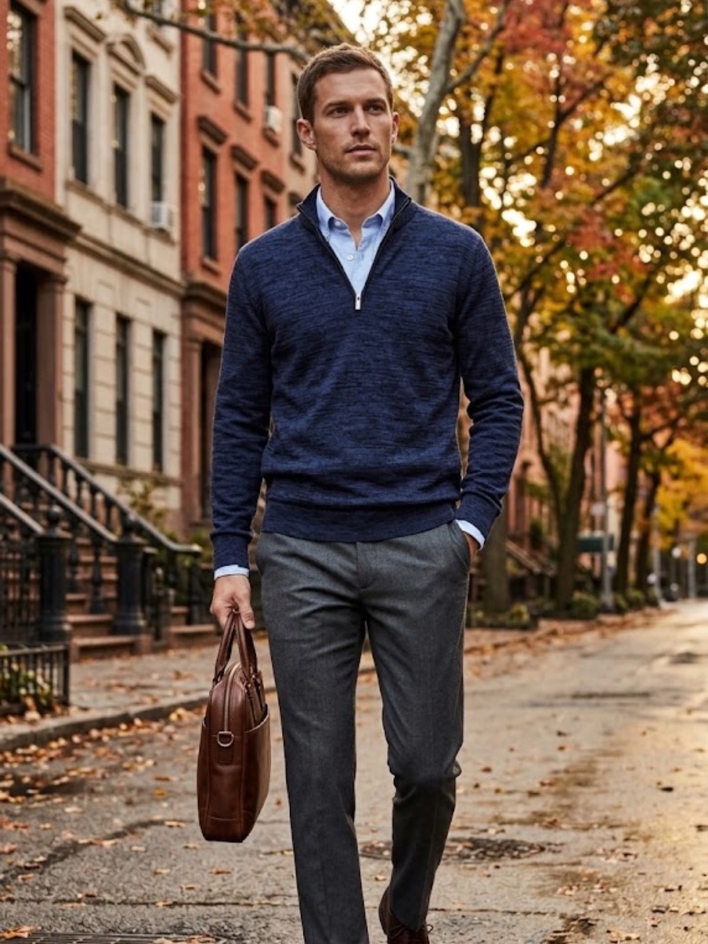 Bonobos Navy w/Black Marled Weave Cotton+Cashmere Quarter Zip Sweater | Mens S